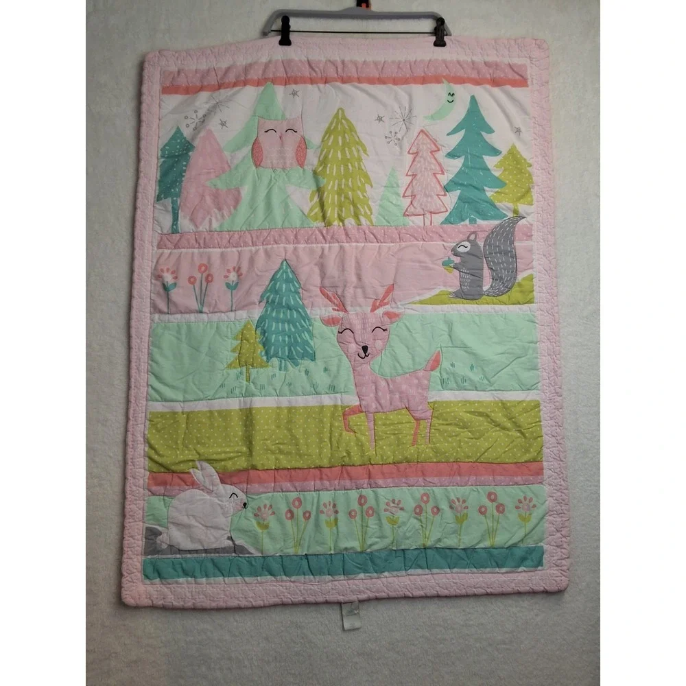 Cloud Island Animal Baby Blanket Woodland Quilt Girls Nursery 31